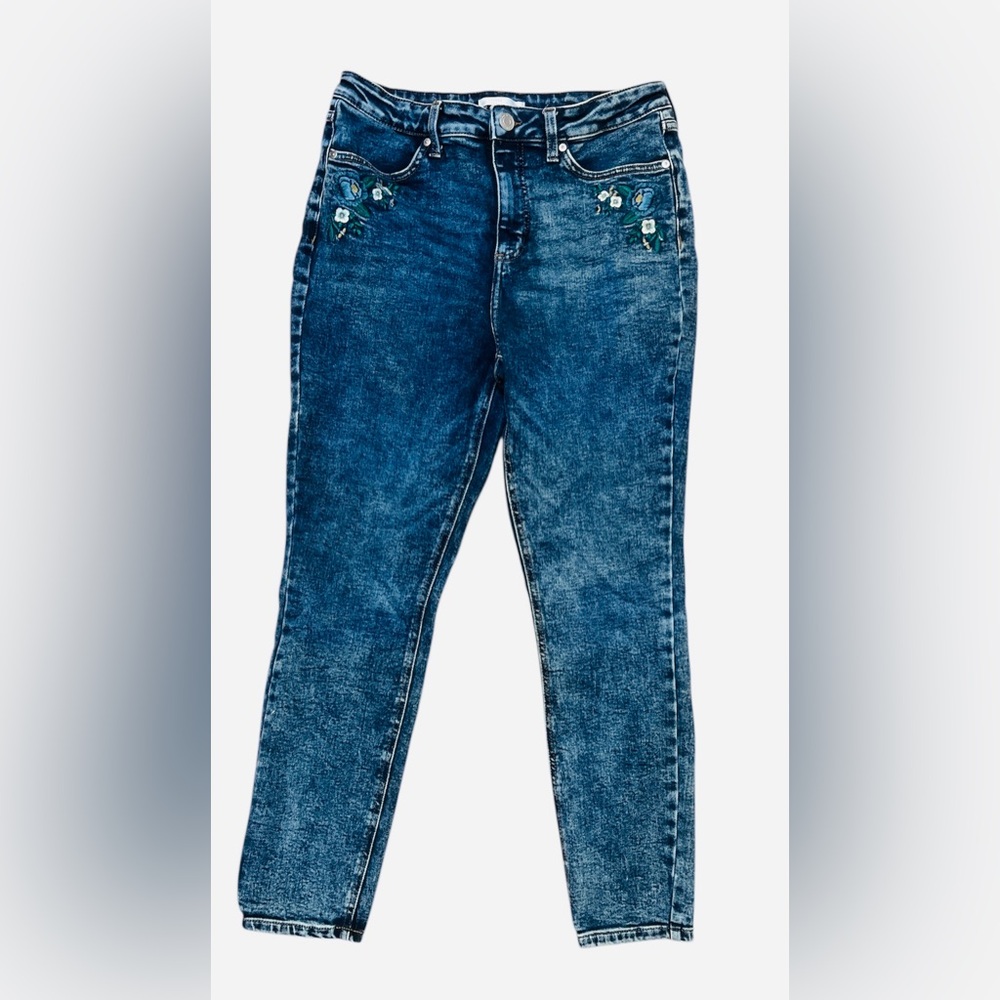 LC Lauren Conrad Dark Blue Skinny Jeans with Floral Embroidery